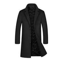 YOUTHUP 男性の冬のロングジャケットウールシングルブレストスリムビジネスコートオーバーコートトップコートメンズフィットネスコートストリート 2 色(China)