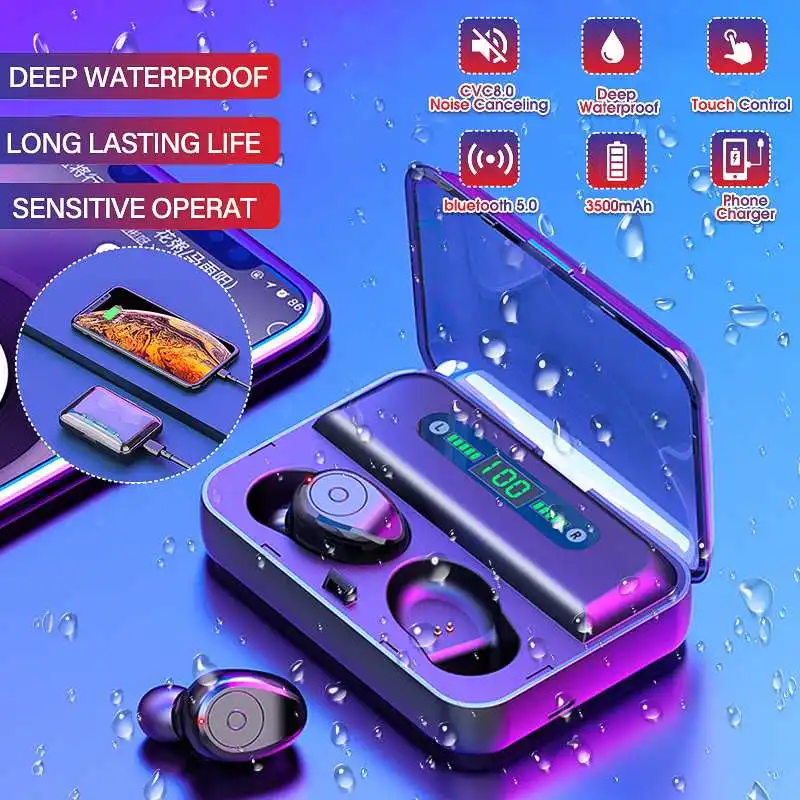 

Wireless TWS Earphone Headphone 3D Stereo Headsets bluetooth 5.0 2600mAh Sport Earbuds Waterproof Headphone With Charging Box