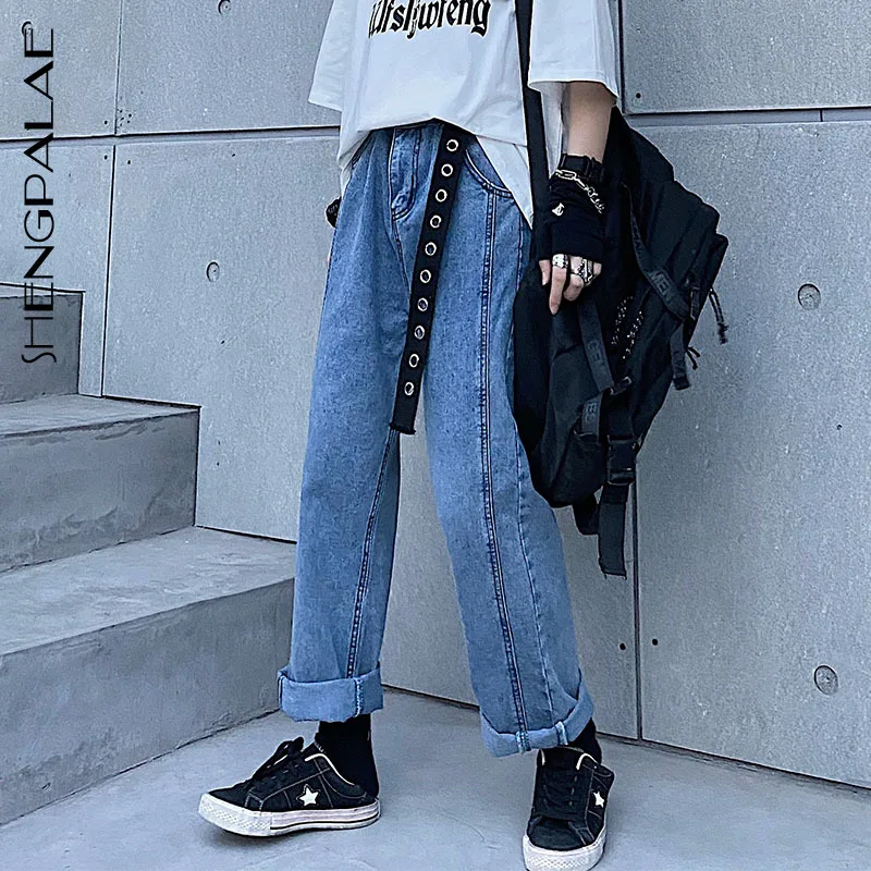 SHENGPALAE 2020 New Summer Casual Jeans Woman Long Trousers Cowboy Female Loose Streetwear Splice High Waist Pants ZA4340 | Женская