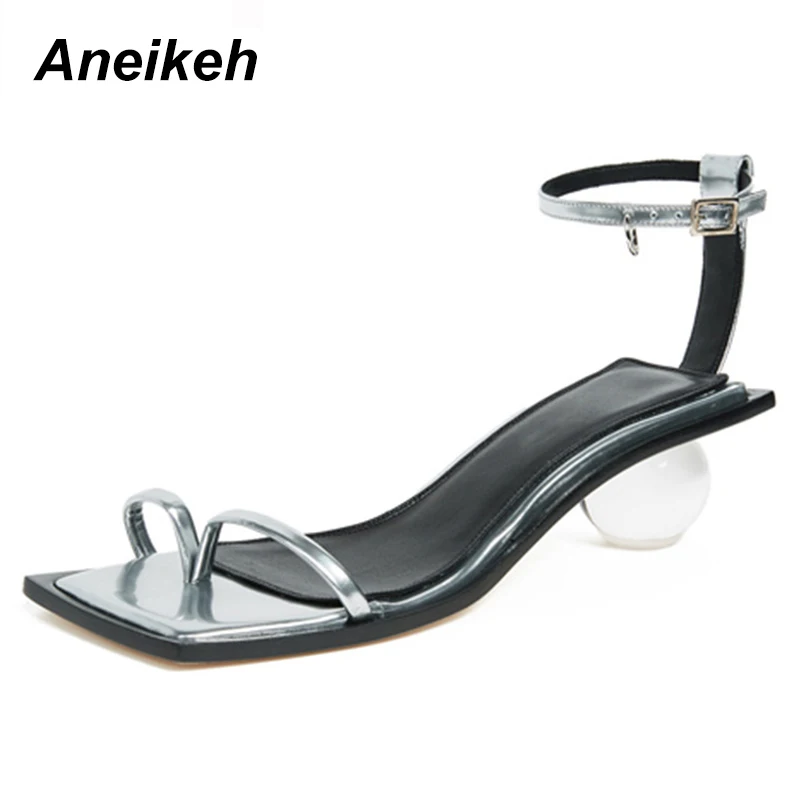 Aneikeh/ г.; Летняя женская обувь; Модные женские сандалии-гладиаторы из ПВХ с круглым каблуком для женщин; прозрачные босоножки на высоком каблуке - Color: silver