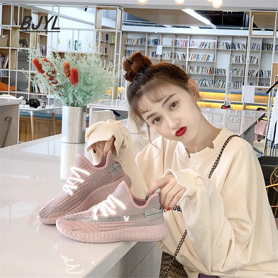 

2019 new starry flying woven shoes really explosion angel black and white reflective sports running casual shoes