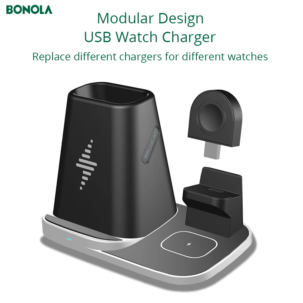 US $24.69 Bonola 4 In1 Multifunctional Wireless Charger For Samsung S20S10Galaxy WatchGalaxy BudsPen Holder Modular USB Watch Charger
