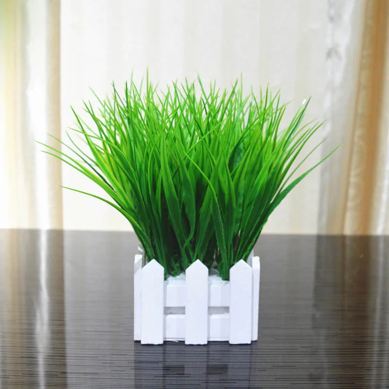 

Hot Sale Fake Plant Pot Decoration Artificial Grass White Wooden Fence Potted Decoration TY