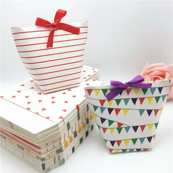 

6pcs paper Black dot/red line color pattern gift packing box with ribbonwedding party candy supplies little Coffee Paper Bag