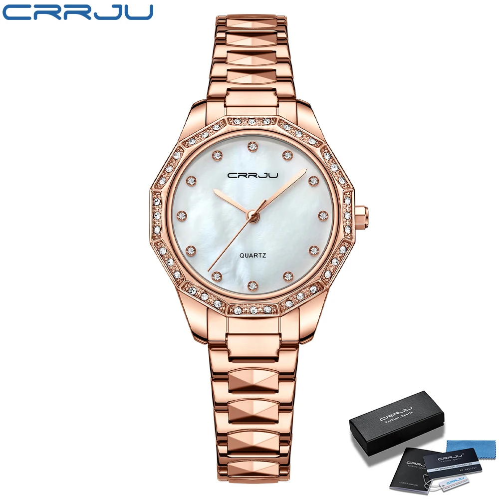 

Women Watch CRRJU Fashion Luxury Diamond Watch For Women Casual Waterproof Quartz Ladies Stainless Steel Watch relogio feminino