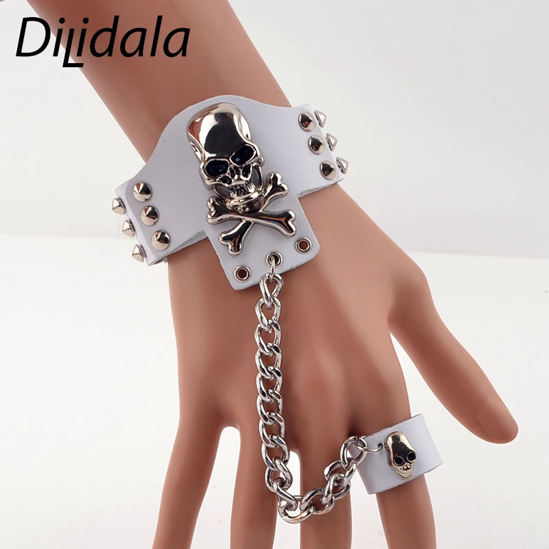Dilidala Ring Bracelet Gloves Personality Fashion Jewelry Non-Mainstream Studded Leather Wide Bracelet Gloves