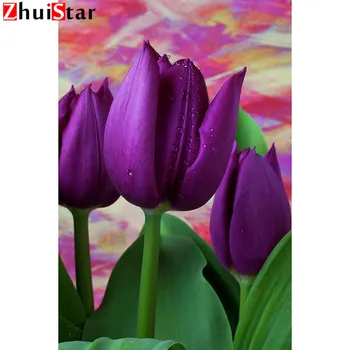 

5d Diamond Painting purple-tulips Full Square Drill Home Decoration Embroidery Rhinestone Picture Handcraft WHH