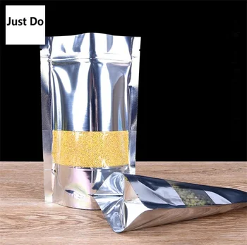 

Aluminum Foil bag Heat Seal Stand Up ZipLock Zipper Plastic bag with window Retail Packaging Tea candy rice dry food Storage