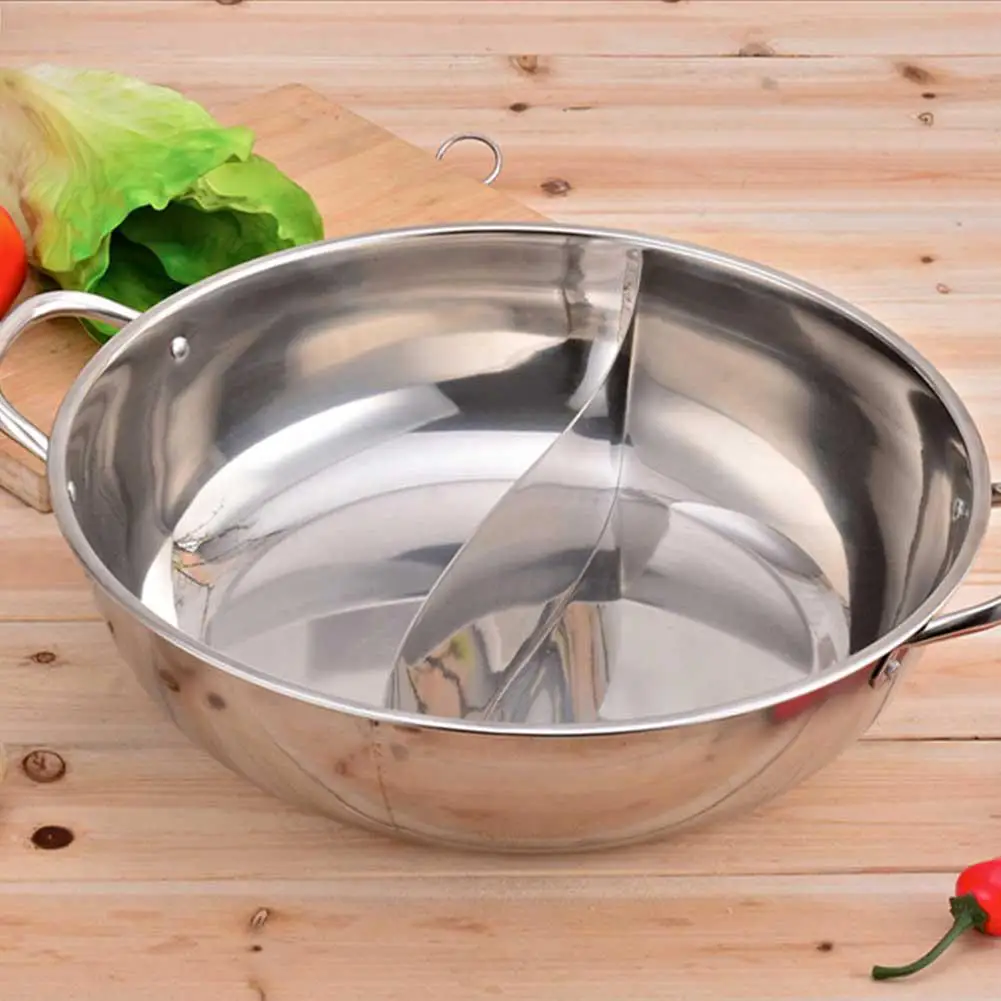 34cm Stainless Steel high quality Mandarin Duck Pot 2 Grip 2 Taste 2 Compartments Thicken Cooking Pot Hotpot Hot Pot Kitchen