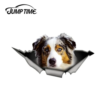 

Jump Time 13cm x 7.1cm Australian Shepherd Sticker Torn Metal Bumper Decal Funny Car Stickers Window Trunk Animal 3D Car Styling