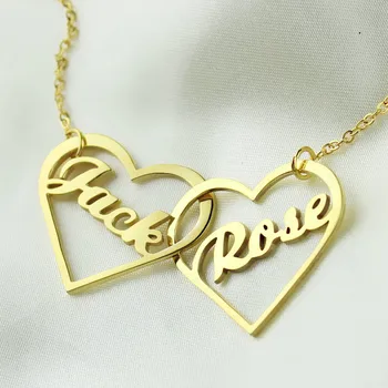 

AILIN Personalized Name Jewelry with Heart Custom Two Open Heart with Name Necklace in Love Jewelry