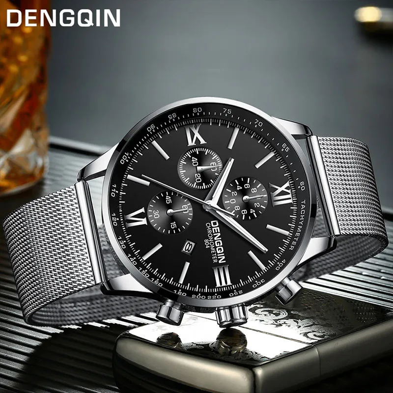 DENGQIN Men s Wrist Watch Stainless Steel Casual Quartz Analog Date Watch Man Watches Mens Clock 5