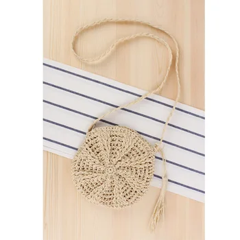 

A Generation of New Simple round Tassels Women Slung Straw Bag Handmade Shoulder Woven Bag Summer Beach Bag