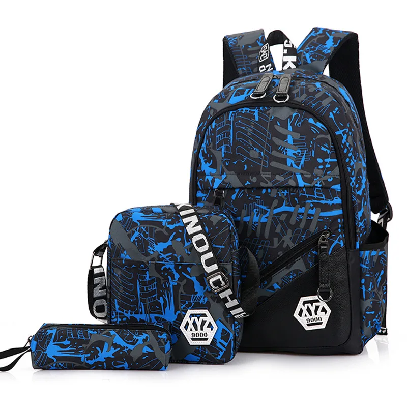 

Korean-style Students Large-Volume Cool Waterproof Nylon Cloth School Bag Laptop Backpack Three-piece Set Backpack