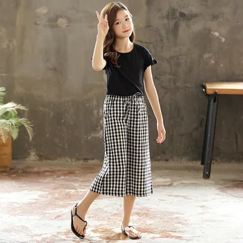 

Pants For Kids Girls Trousers Pocket Summer 2020 White Black Plaid Baby Girl Teen Children Cotton Casual Pants Clothing