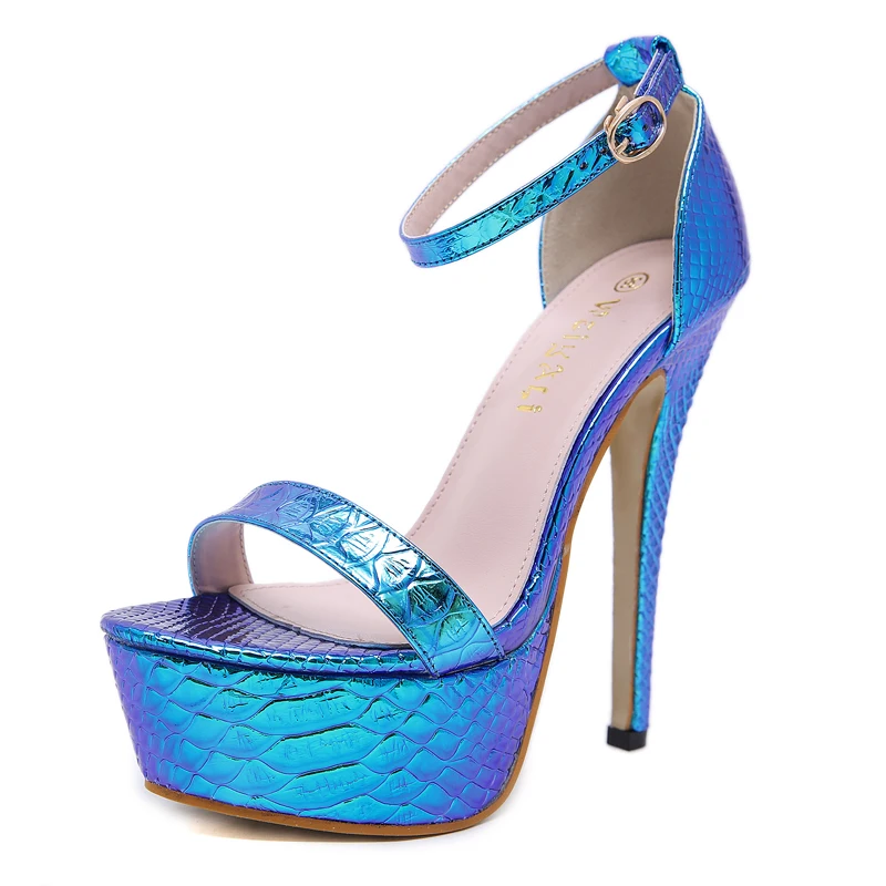 Синие женские сандали-гладиаторы; Босоножки на платформе; Летние свадебные вечерние туфли; обувь для стриптиза на каблуке 14 см; женские босоножки на высоком каблуке - Color: blue