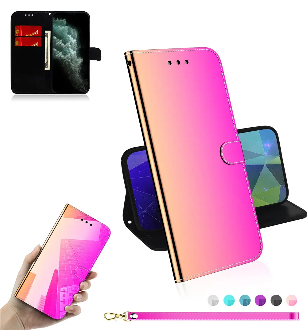 Блестящая голографическая из искусственной кожи чехол для iPhone 11 Pro Max Xr X xs max 6 6s 7 8 plus роскошный флип-чехол Чехол-Кошелек градиентный чехол s