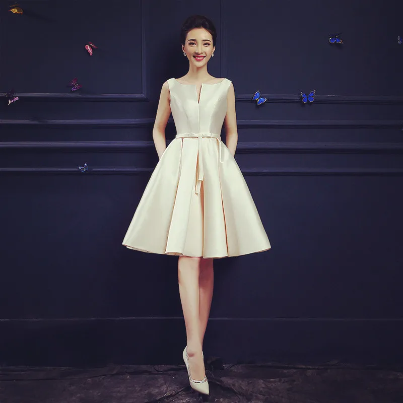 WYHS-65B#Short Bridesmaid Dresses White Red Lace up Champagne Wedding Party prom Dress girls fashion Free dress
