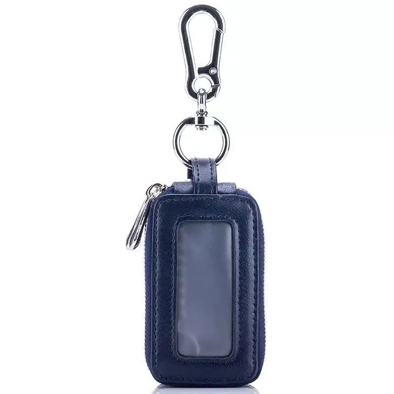 blue Чехол для ключей, многофункциональный кошелек на двойной молнии, сумка для автомобиля, для дома, салона автомобиля, портативный чехол для ключей, держатель из натуральной кожи - Цвет: blue