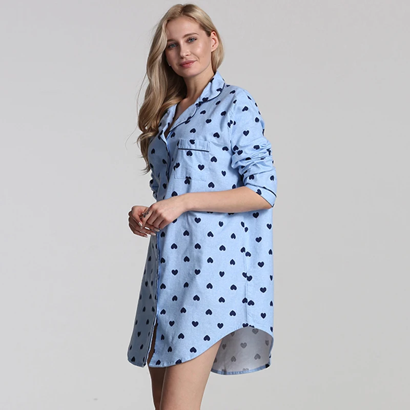 cotton women nightgown cotton sleepwear women Plus size night dress cotton nighties for women long sleeve nightwear - Цвет: Небесно-голубой