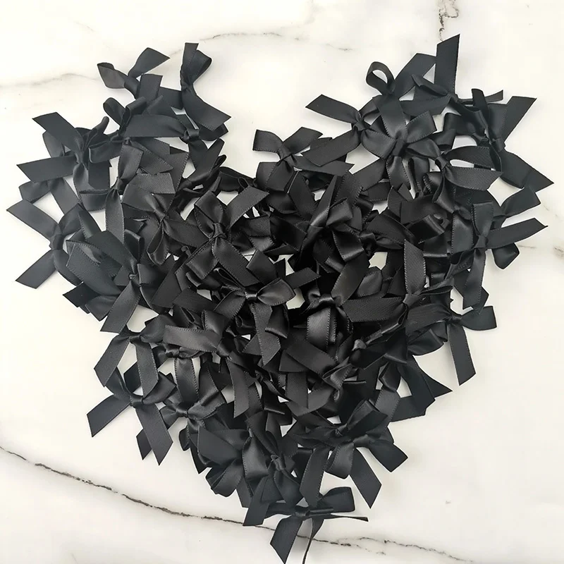 (200 Pcs) 4cm*4cm Fresh Pink Ribbon Bows Small Size Polyester Satin Ribbon Bow Flower DIY Craft Decoration