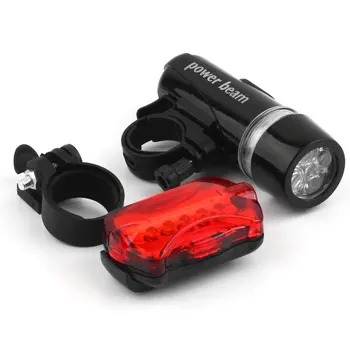 

5 Water Resistant LEDs Bike Bicycle Head Light + Rear Safety Flashlight + Bracket Bicycle Accessorie Bicycle Light Black+ Red
