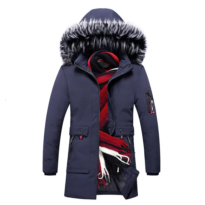 Новая зимняя куртка для мужчин-15 градусов, Уплотнённый тёплый мужской пуховик, флисовые мужские куртки с капюшоном, верхняя одежда, хлопковое пальто, парка, Jaqueta Masculina - Цвет: HQ996 Blue no scarf