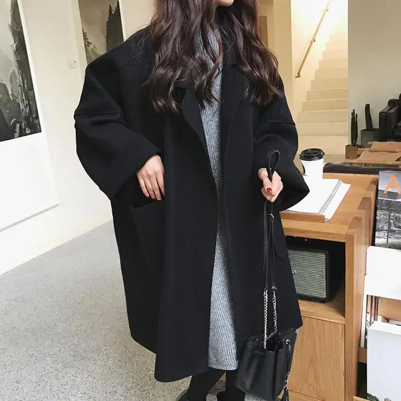 Модное свободное шерстяное весеннее пальто большого размера, длинное стильное шерстяное Женское пальто с длинными рукавами размера плюс, Прямая поставка