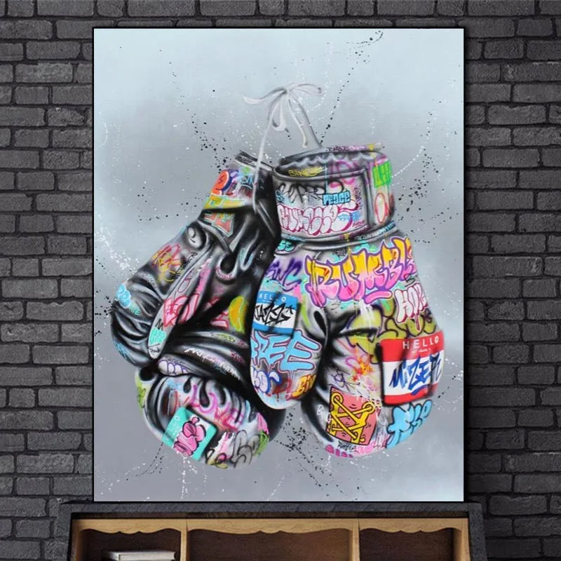 

Graffiti Canvas Art Posters and Prints on The Wall Painting Street Wall Art Boxing Gloves Picture for Living Room Home Decor