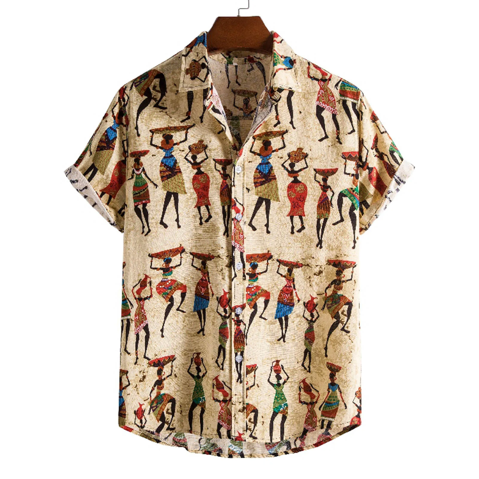 Mens Vintage African Colorful Floral Shirt Casual Shirt Short Sleeve Blouse Tops 