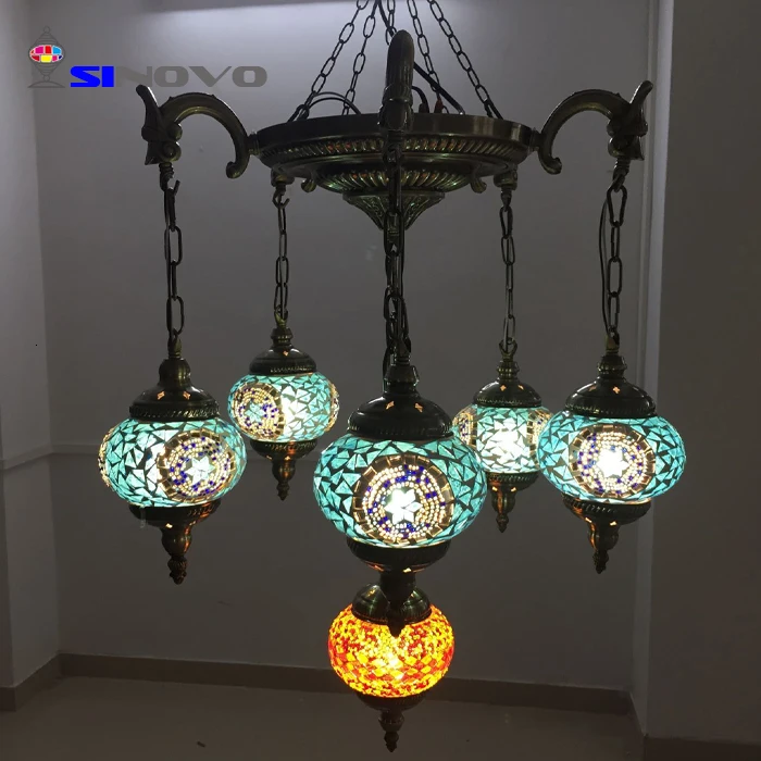 

6 Sinovo Creative Turkish Style Shenzhen Large Hotel Antique Brass Branch Chandelier With Heads Light Kitchen Chandelier