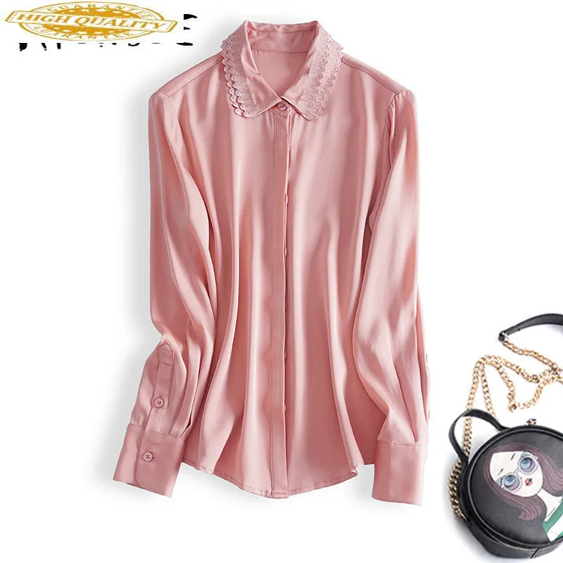 

Real Silk Shirt Womens Tops and Blouses Embroidery Blouse Women Spring Autumn Vintage Blusas Mujer De Moda 2020 3378 YY2622