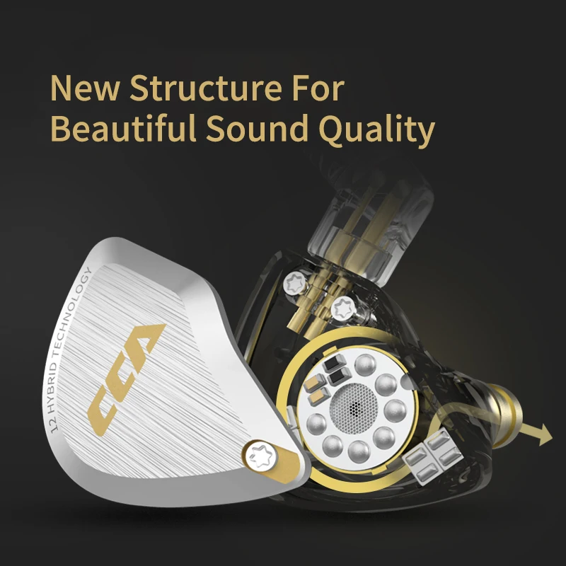 CCA C12 5BA+1DD Gold Metal HIFI Hybrid In Ear Earphones 12 Drivers Unit 5D Stereo HIFI Bass ZS10 ZS