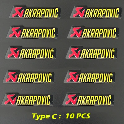 Type C 10PCS Универсальный алюминиевый Akrapovic стикер s глушитель наклейка глушитель наклейки для мотоцикла и автомобиля Наклейка - Название цвета: Type C 10PCS