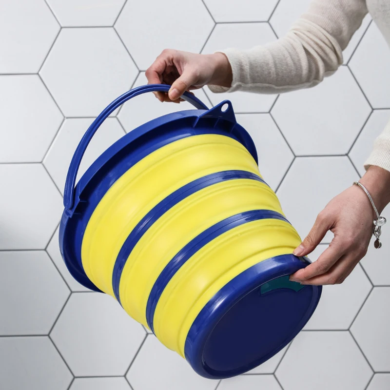 New 10L Folding Water Bucket Portable Camping Supplies For Outdoor Tourism Floor Washing Car Fishing Home Garden Round Silicone