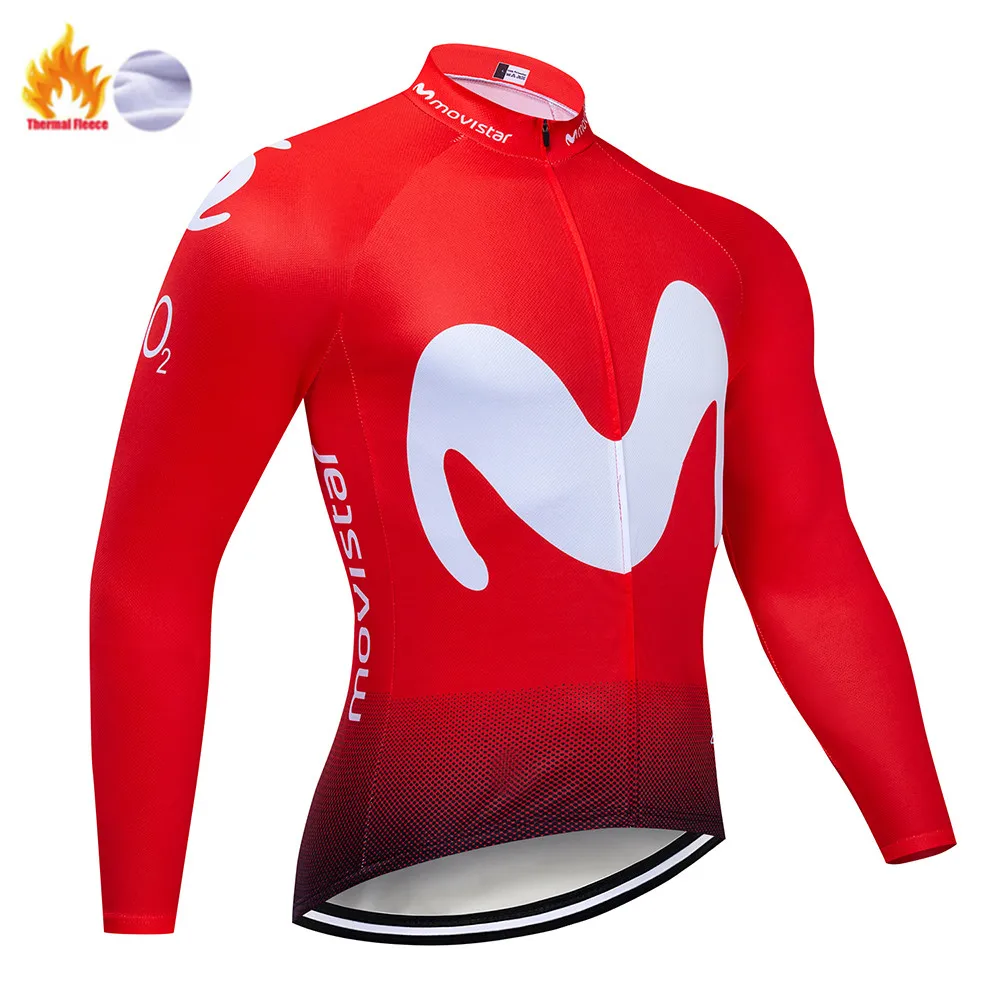 Winter Jersey Флуоресцентный зеленый Movistar Team зимний термальный флис Джерси MTB Велоспорт нагрудник брюки комплект теплая куртка Одежда дорожный велосипед одежда - Цвет: Winter Jersey