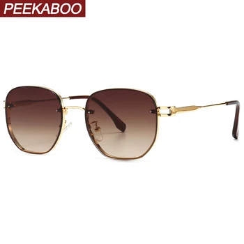 

Peekaboo gold square sunglasses women retro gradient lens brown male sun glasses metal summer style 2021 uv400 gift items