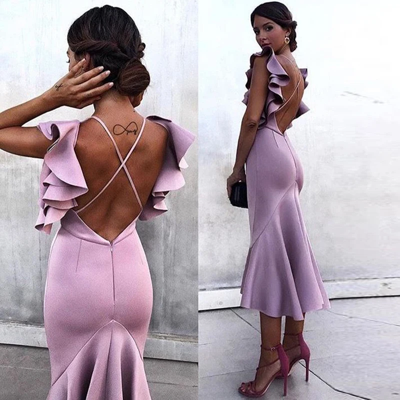Женское вечернее платье Русалка INDRESSME фиолетовое без рукавов с открытой спиной и