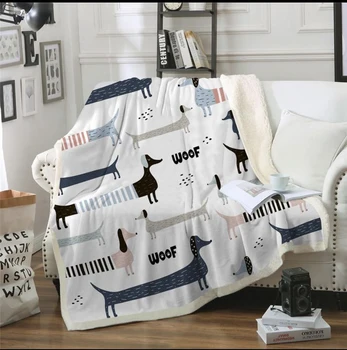 

Animals Dachshund Sherpa Fleece Blanket 3D Cute Dogs Warm Bed Cover Plush Throw Blanket Home Bedspread Soft Bedding for Travel