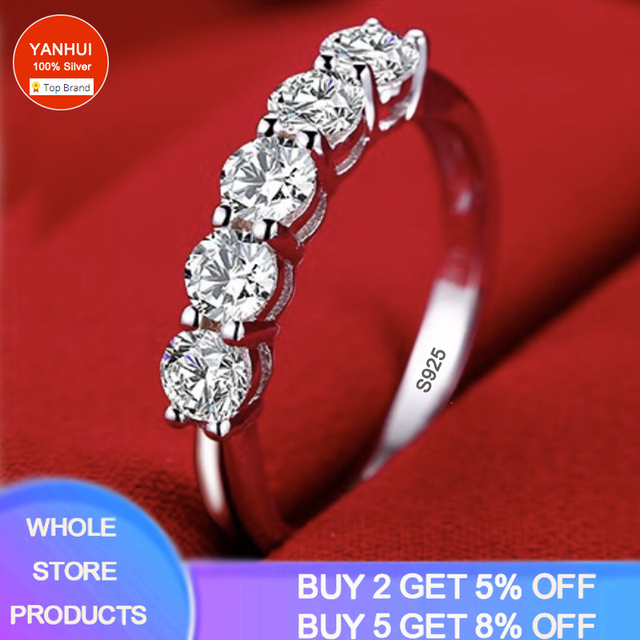Luxury 18K White Gold Color Rings For Women Round Cut Zirconia Diamond Tibetan Silver 925 Ring Engagement Wedding Bands