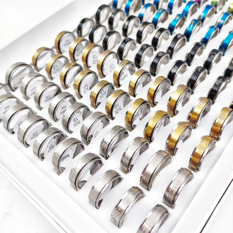 20 Pcs/Lot Fashion Stainless Steel Double Layer Rotating Ring for Men and Women Decompression Anxiety Rings Jewelry Party Gift