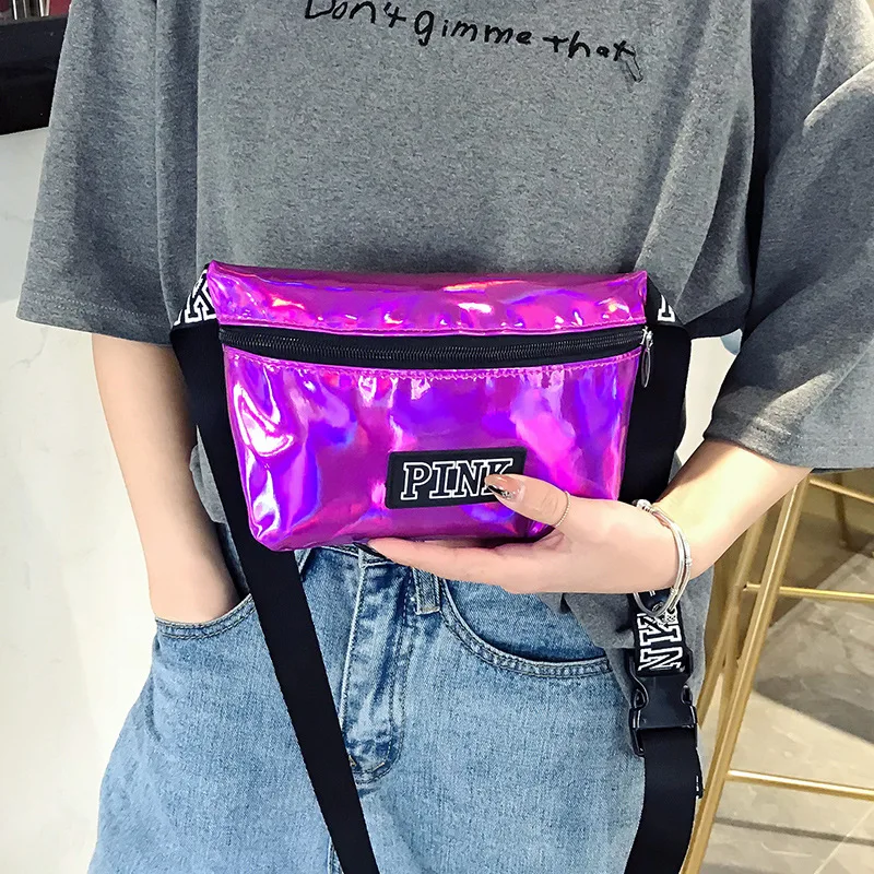 

Waist Pack Female Phone Pouch Bags for Women Laser Material PINK Mini Small Purse Zero Wallet Chest Bag Women's Bag