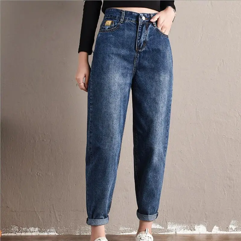 Джинсы женские мама джинсы брюки бойфренд джинсы для женщин с высокой талией пуш-ап Большие размеры женские джинсы черные джинсовые шаровары - Цвет: Deep  Blue