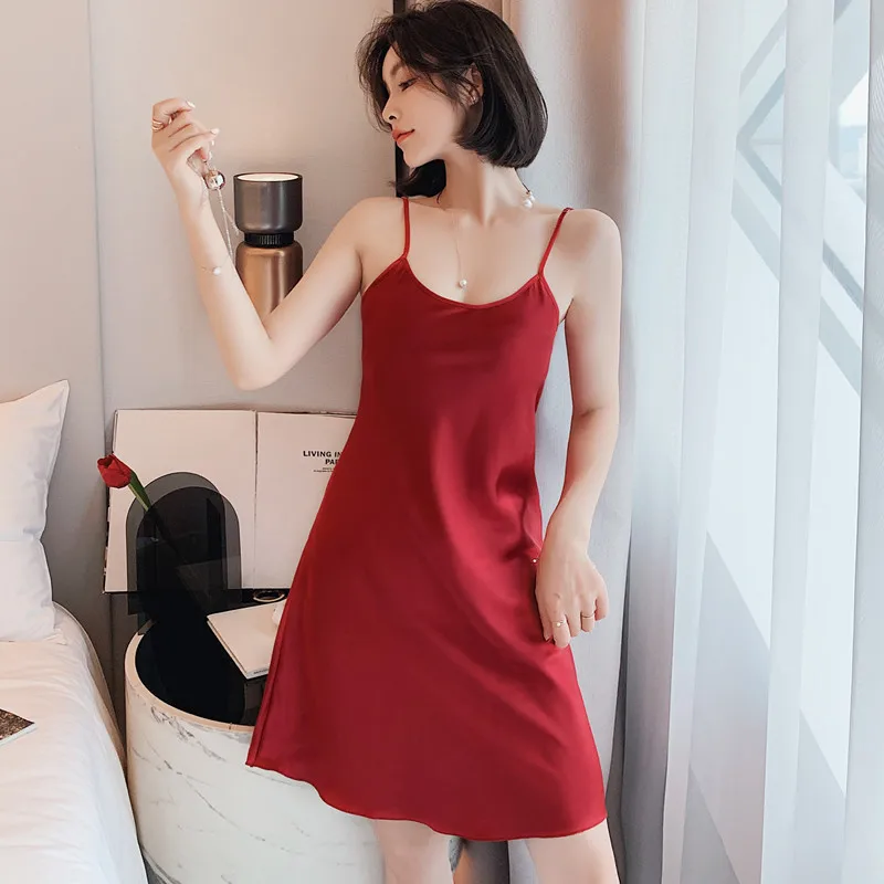 Home Clothing Female Satin Nightgown Lady Sexy Spaghetti Strap Night Dress Women Nighties Sleeveless Sleepwear Nightwear Summer