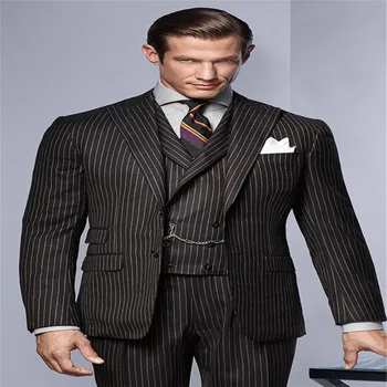 

2019 Latest Coat Pant Design Black Stripes Men Suit Slim Fit 3 Piece Tuxedo Custom Groom Blazer Prom Style Suits Terno Masculino