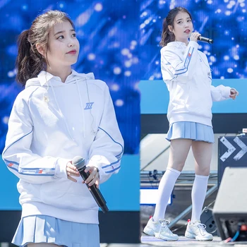 

Iu Li Zhien Star Same Korean Version White Pull Article Weaving Belt Letter Printing Loose Pocket Lian Cap Long Sleeve Sweater