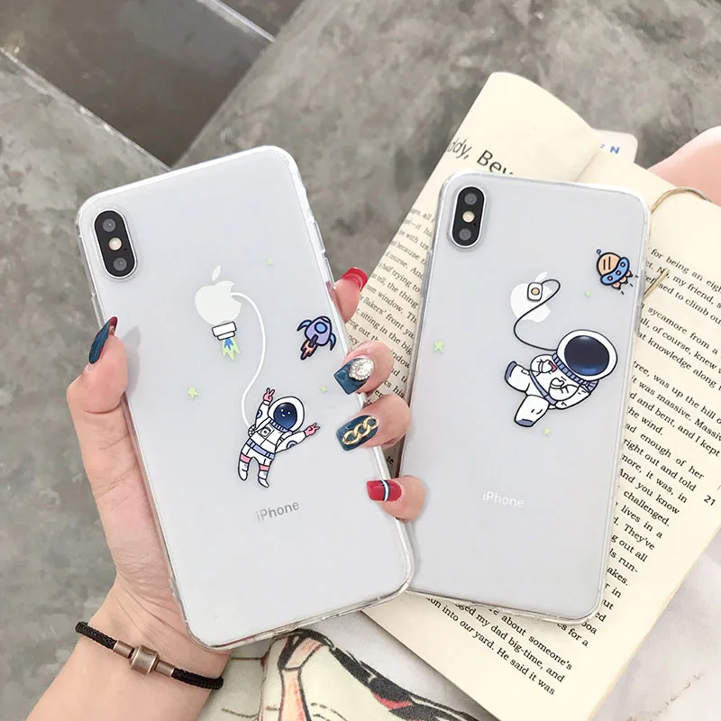 Милый прозрачный чехол для телефона с мультяшными астронавтами для iPhone 11 pro MAX Xs MAX Xr X 6 6s 7 8 plus, Забавный мягкий чехол из ТПУ