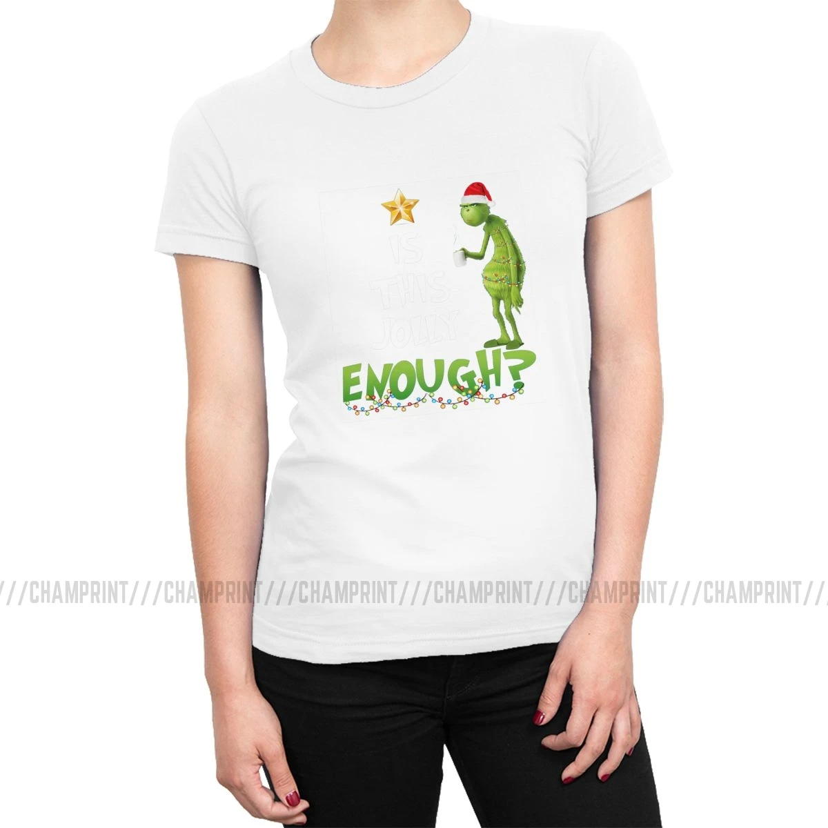 Grinch Is This Jolly достаточно Рождественская женская футболка, футболка, Топы, милая хлопковая футболка для женщин, готическая одежда, графический Рисунок - Цвет: Белый