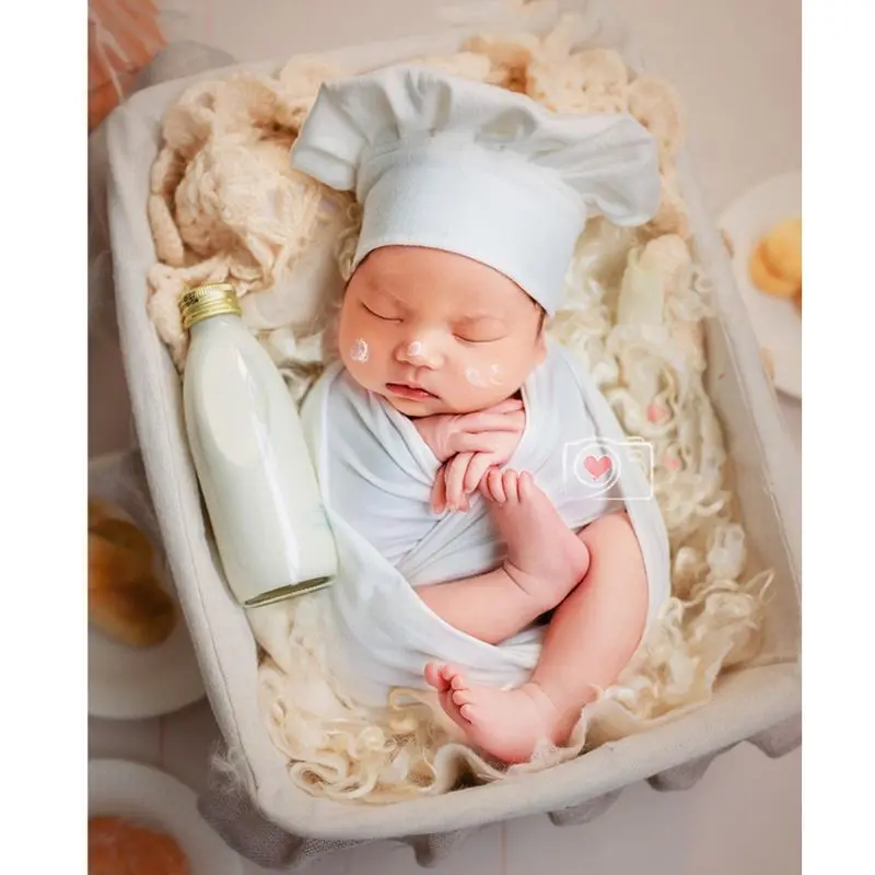 Реквизит для детской фотосъемки маленькая шляпа шеф-повара белая эластичная обертка маленький поварской креативный реквизит аксессуары для фотографирования новорожденных 19QF