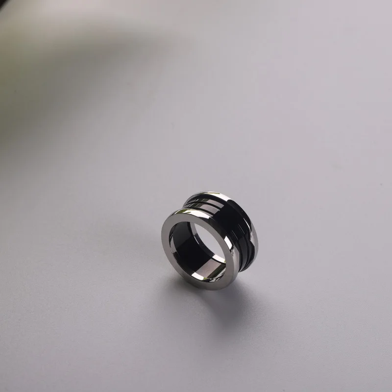 Болгарское модное Гламурное кольцо из нержавеющей стали, мужское кольцо женское кольцо набор керамическое кольцо ювелирное изделие подарок с логотипом - Цвет основного камня: Silver black